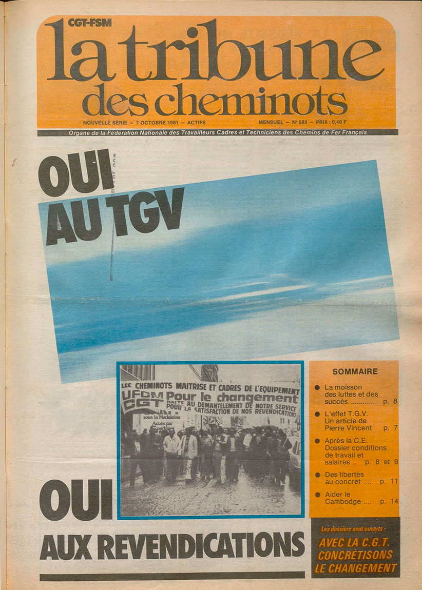 Couverture de La Tribune des Cheminots n° 583 du 7 octobre 1981